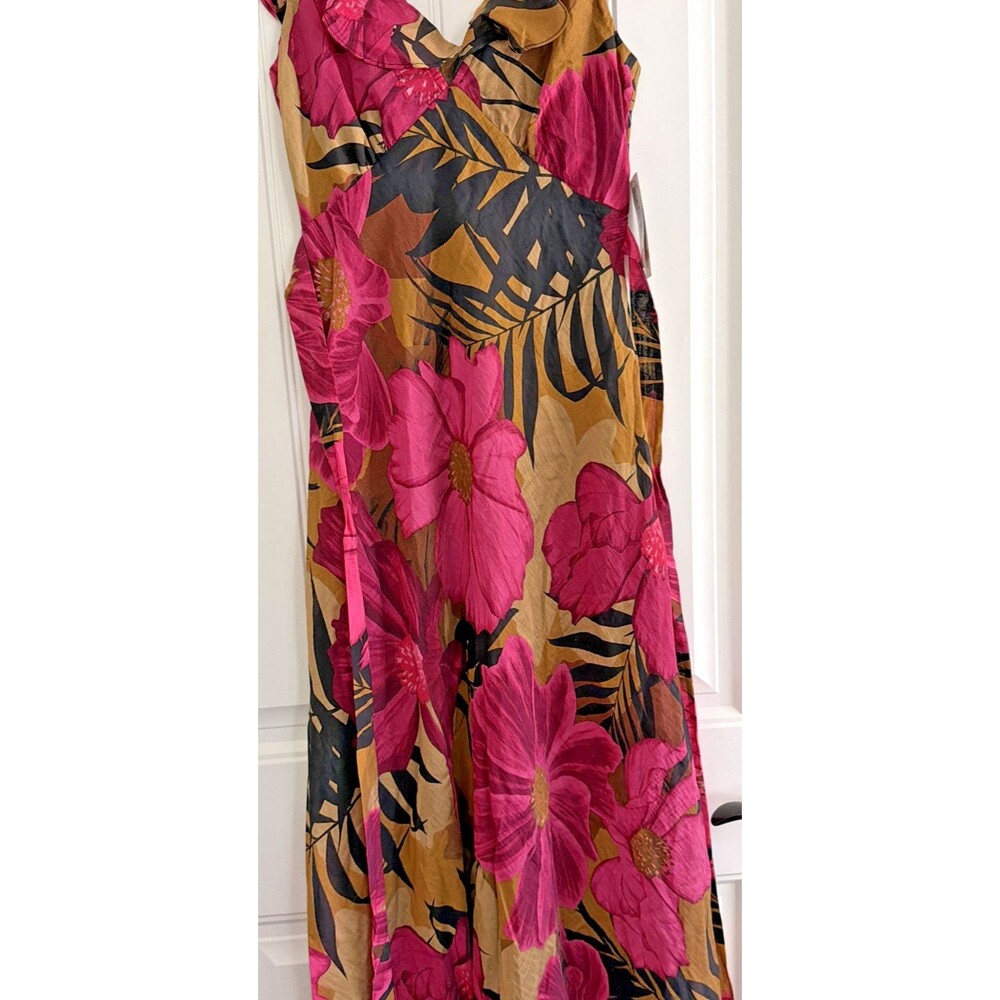 Taylor Women's Ruffled V-Neck Sleeveless A-Line Maxi Dress Taupe Fuchsia Size 2 - Picture 6 of 13
